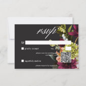 Elegante Moody Burgundy & Roze Bloemen QR Code RSVP Kaartje (Voorkant)