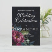 Elegante moody donkerroze waterverf bloemenbruilof kaart (Staand voorkant)