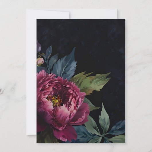 Elegante moody donkerroze waterverf bloemenbruilof kaart (Achterkant)