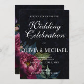 Elegante moody donkerroze waterverf bloemenbruilof kaart (Voorkant / Achterkant)