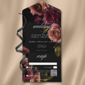 Elegante Moody Gedempte Roest & Wijnrood Bloem QR  All In One Uitnodiging