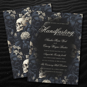 Elegante Moody Gotische Bloemen Skulls Handfasten Kaart
