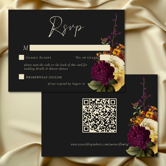 Elegante Moody Jewel  Bloemen bruiloft QR-code RSVP Kaartje