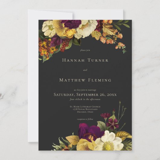 Elegante Moody Jewel  Bloemen Huwelijk Kaart (Voorkant)