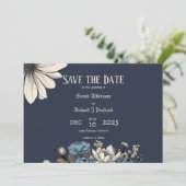 Elegante Moody Navy Blauwe Bloem Save The Date (Staand voorkant)