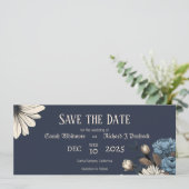 Elegante Moody Navy Blauwe Bloemen Save The Date (Staand voorkant)