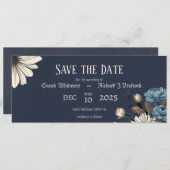 Elegante Moody Navy Blauwe Bloemen Save The Date (Voorkant / Achterkant)