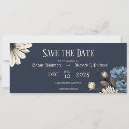 Elegante Moody Navy Blauwe Bloemen Save The Date