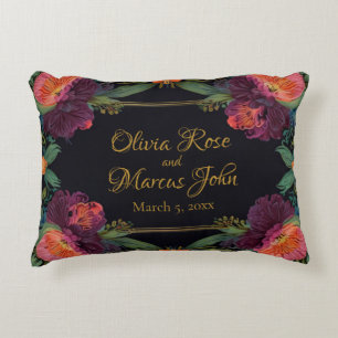 Elegante moody peachy roze boho bloemen accent kussen