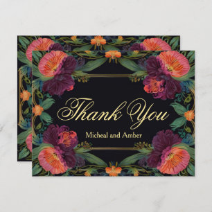 Elegante moody peachy roze boho bloemen bedankkaart