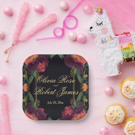 Elegante moody peachy roze boho bloemen papieren bordje (Feest)