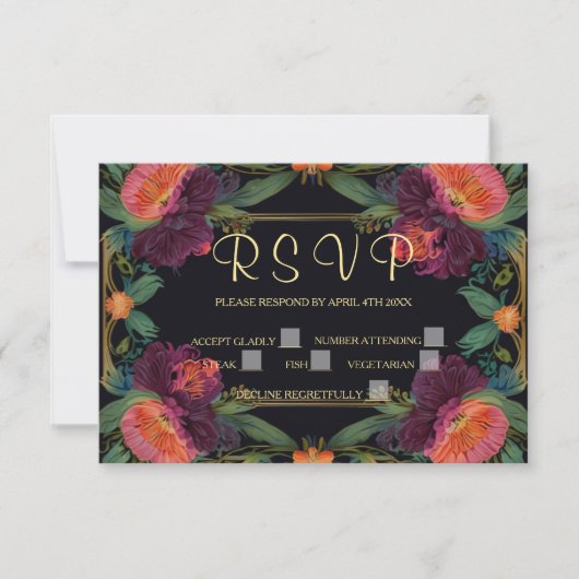 Elegante moody peachy roze boho bloemen RSVP kaartje (Voorkant)