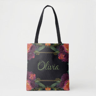 Elegante moody peachy roze boho bloemen tote bag