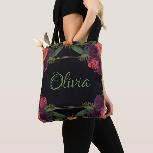 Elegante moody peachy roze boho bloemen tote bag (Dichtbij)