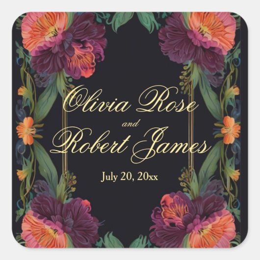 Elegante moody peachy roze boho bloemen vierkante sticker (Voorkant)