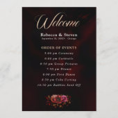 Elegante moody rode zwarte bloemen bruiloft programmakaart (Voorkant)