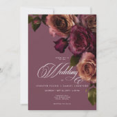 Elegante Moody Roest Burgundy Bloemencode QR Weddi Kaart (Voorkant)