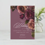 Elegante Moody Roest Burgundy Bloemencode QR Weddi Kaart (Staand voorkant)