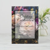 Elegante moody roze magenta bloemenbruiloft kaart (Staand voorkant)