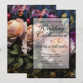 Elegante moody roze magenta bloemenbruiloft kaart (Voorkant / Achterkant)