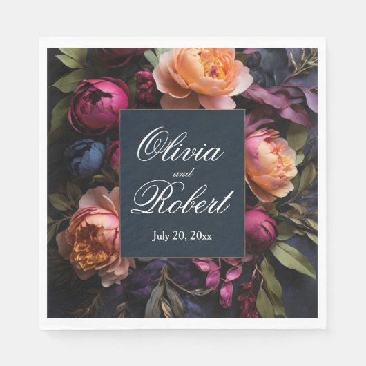 Elegante moody roze magenta bloemenbruiloft servet (Voorkant)