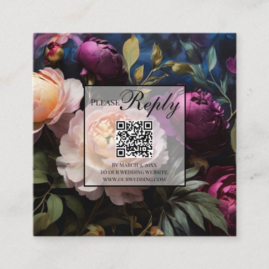 Elegante  moody roze magenta floral QR code Informatiekaartje (Voorkant)