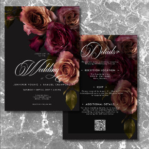 Elegante Moody Rust & Bourgondië Bloemen Tweezijdi Kaart