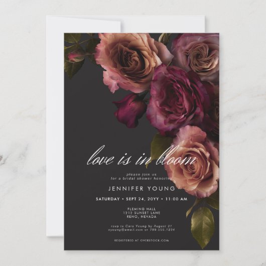 Elegante Moody Rust Bourgondische liefde in bloei Kaart (Voorkant)