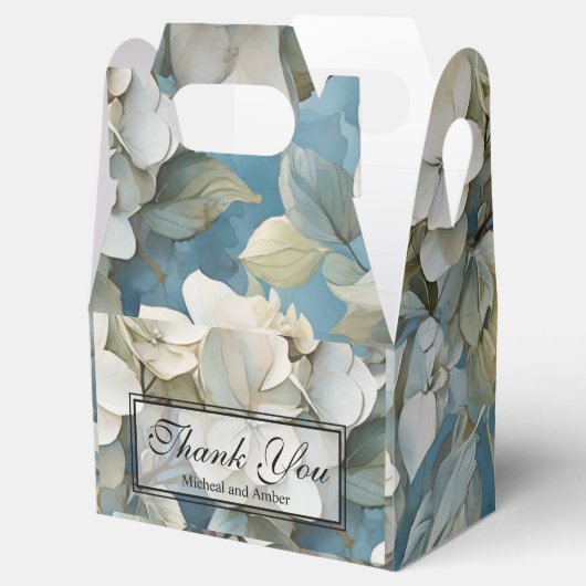 Elegante moody stoffige blauw waterverf bloemen bedankdoosjes (Geopend)