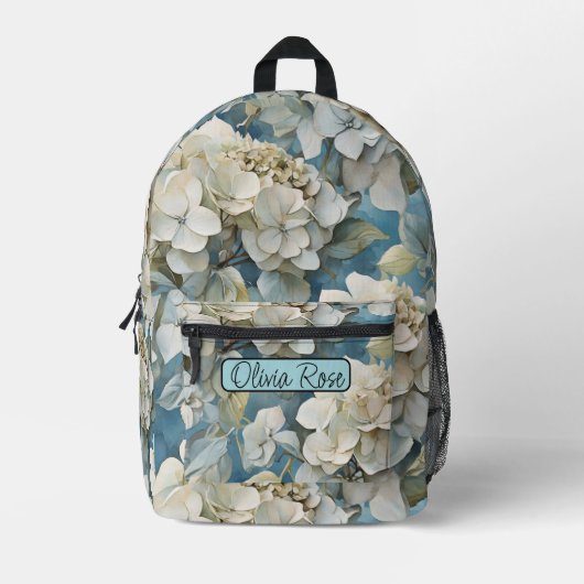 Elegante moody stoffige blauw waterverf bloemen bedrukte rugzak (Voorkant)