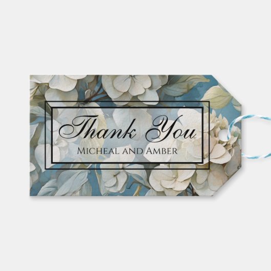 Elegante moody stoffige blauw waterverf bloemen cadeaulabel (Voorkant (Horizontaal))