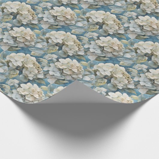 Elegante moody stoffige blauw waterverf bloemen cadeaupapier (Hoek)