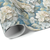 Elegante moody stoffige blauw waterverf bloemen cadeaupapier (Rol Hoek)