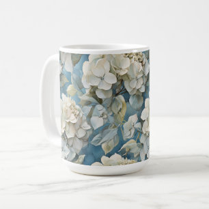 Elegante moody stoffige blauw waterverf bloemen koffiemok