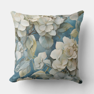 Elegante moody stoffige blauw waterverf bloemen kussen