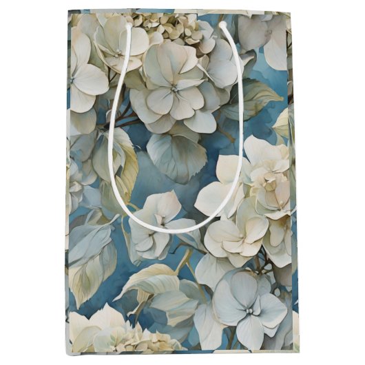 Elegante moody stoffige blauw waterverf bloemen medium cadeauzakje (Voorkant)