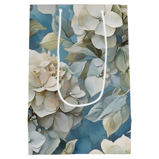 Elegante moody stoffige blauw waterverf bloemen medium cadeauzakje (Achterkant)