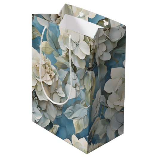 Elegante moody stoffige blauw waterverf bloemen medium cadeauzakje (Achterkant Gekanteld)