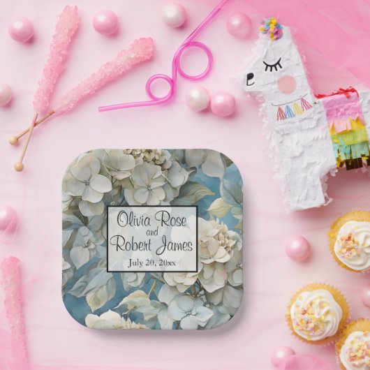 Elegante moody stoffige blauw waterverf bloemen papieren bordje (Feest)