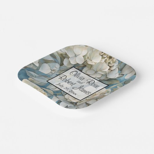 Elegante moody stoffige blauw waterverf bloemen papieren bordje (Gebogen)