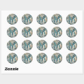Elegante moody stoffige blauw waterverf bloemen ronde sticker (Vel)