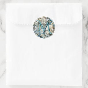 Elegante moody stoffige blauw waterverf bloemen ronde sticker