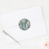 Elegante moody stoffige blauw waterverf bloemen ronde sticker (Envelop)