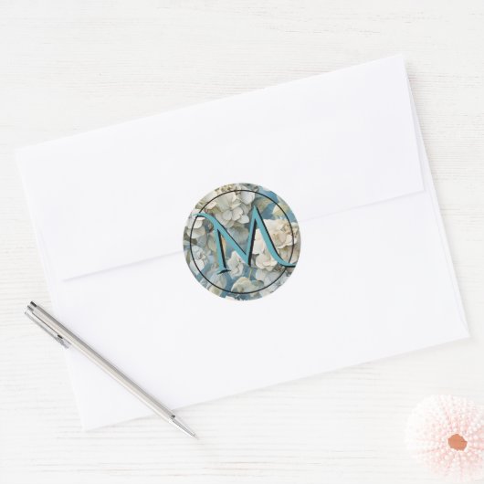 Elegante moody stoffige blauw waterverf bloemen ronde sticker (Envelop)