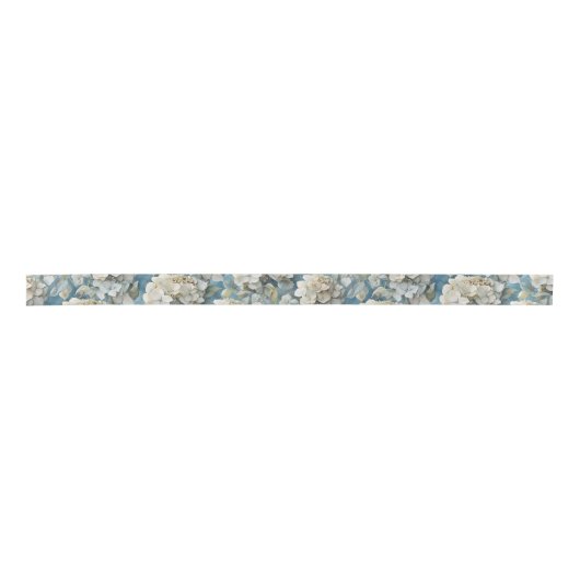 Elegante moody stoffige blauw waterverf bloemen satijnen lint (Voorkant)