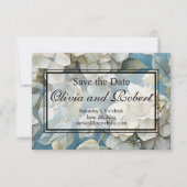Elegante moody stoffige blauw waterverf bloemen save the date (Voorkant)