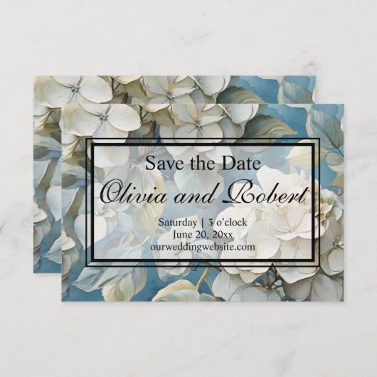 Elegante moody stoffige blauw waterverf bloemen save the date (Voorkant / Achterkant)