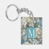 Elegante moody stoffige blauw waterverf bloemen sleutelhanger (Voorkant Links)