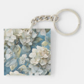 Elegante moody stoffige blauw waterverf bloemen sleutelhanger (Achterkant)
