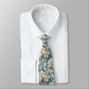 Elegante moody stoffige blauw waterverf bloemen stropdas